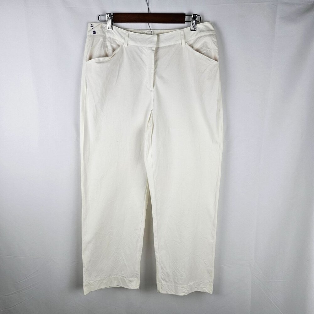 Lilly Pulitzer Capris Pants Size 10‎ White Cotton Blend Straight-Leg Cropped